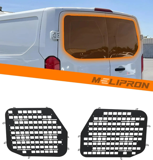 2Pcs Molle Panel Security Window Screens for Ford Transit Low Roof Rear Door - MELIPRON