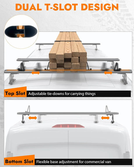 3 Crossbars 53" Aluminum Van Roof Rack for Ford Transit Connect, RAM Promaster City, Nissan NV200, Chevy City Express