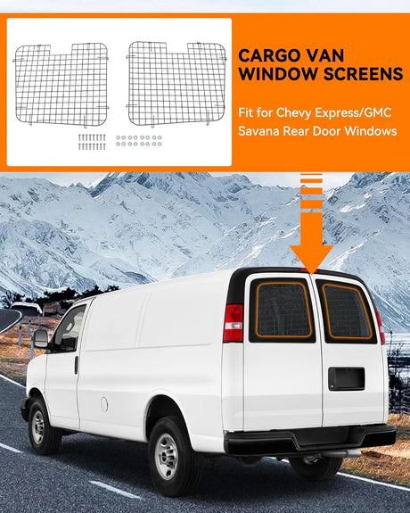 2Pcs Rear Security Window Screens for Chevy Express/GMC Savana - MELIPRON