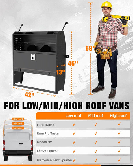 46" H x 13" D Steel Cargo Van Shelving Storage with Door