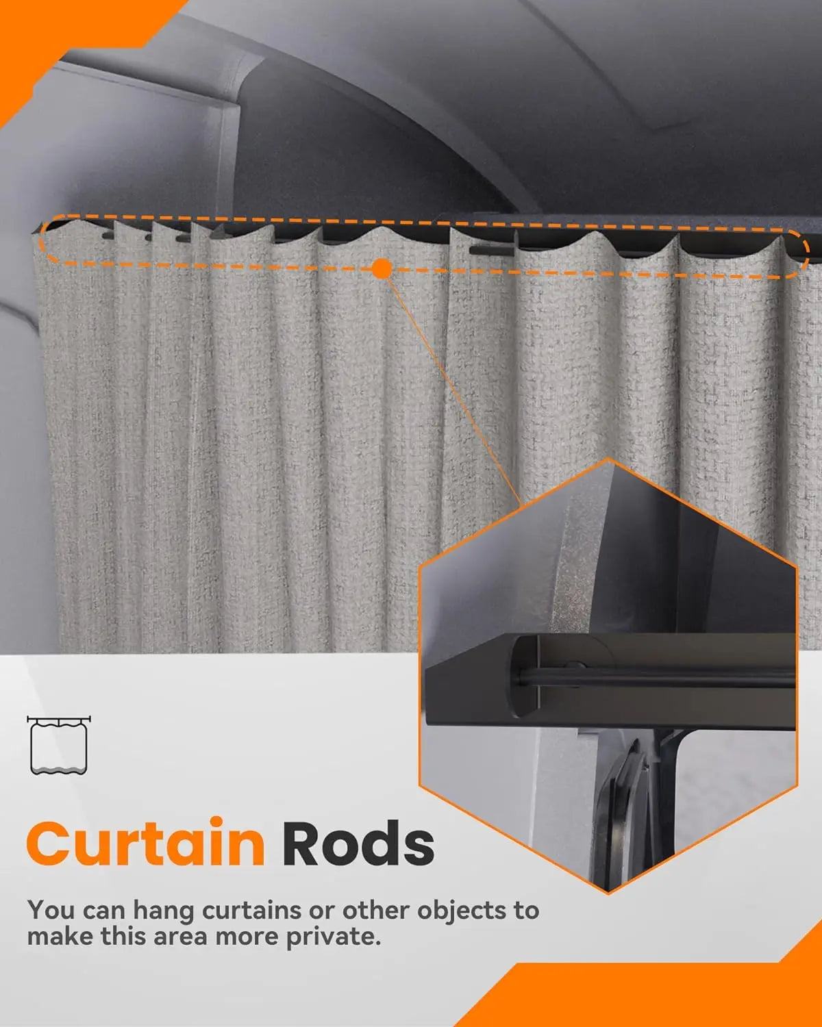 Sprinter Aluminum Van Headliner Shelf with Curtain Rod-6