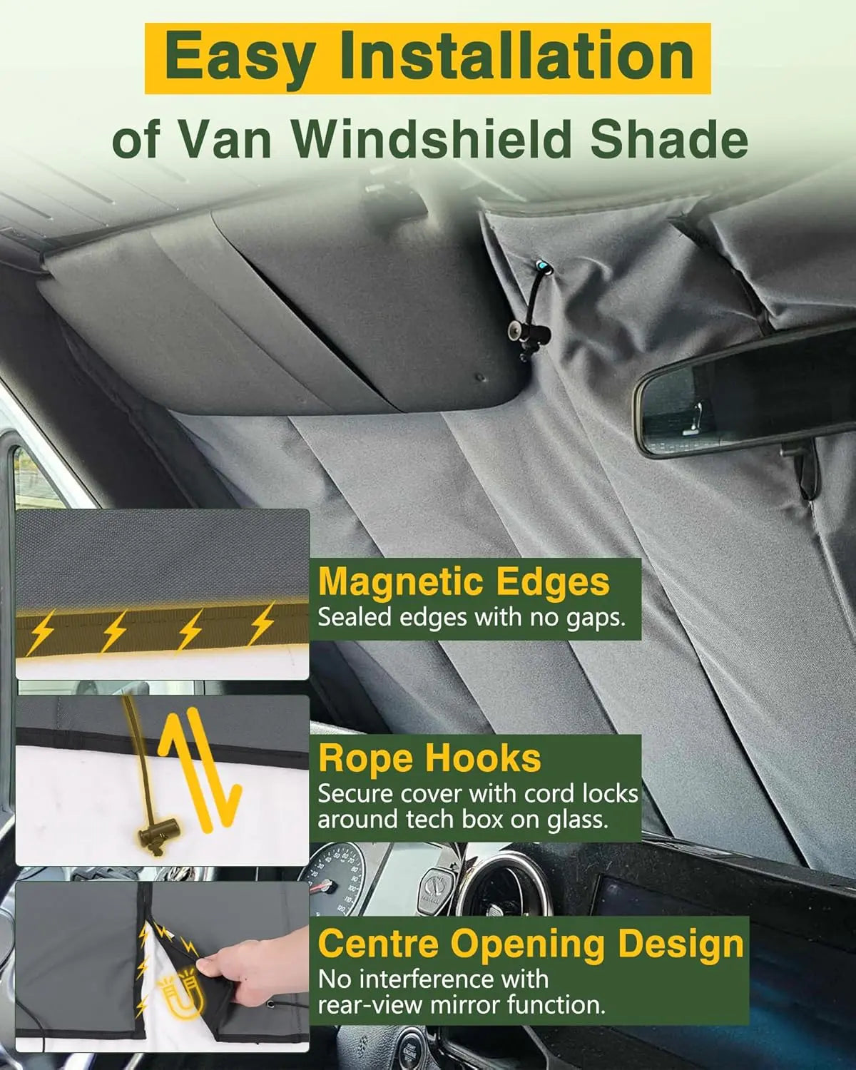 MELIPRON Window Cover Fits for Ford Transit High/Medium Roof Front Windshield Cover for Van