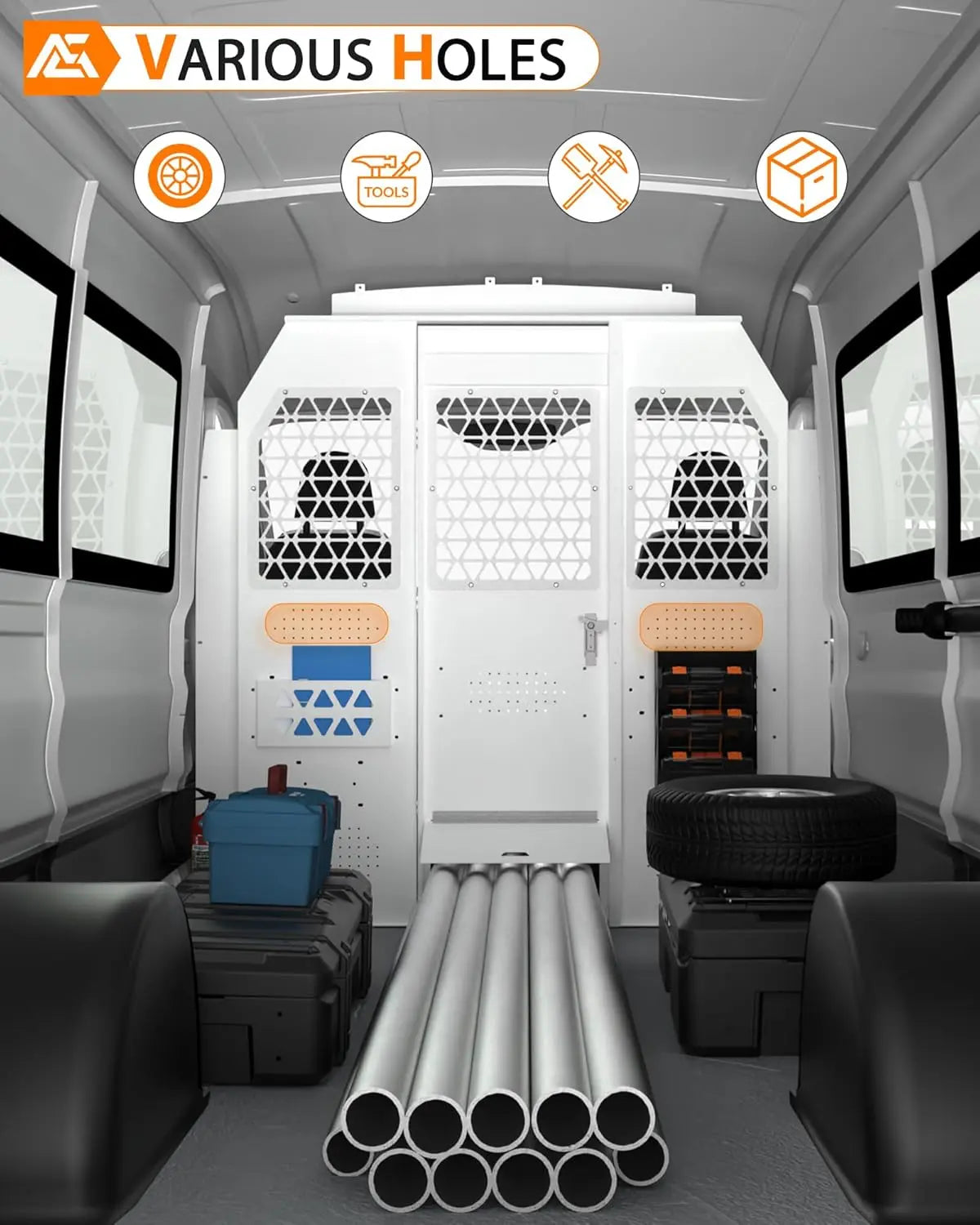 Ford Transit Van Partition with Lock Latch - White - MELIPRON