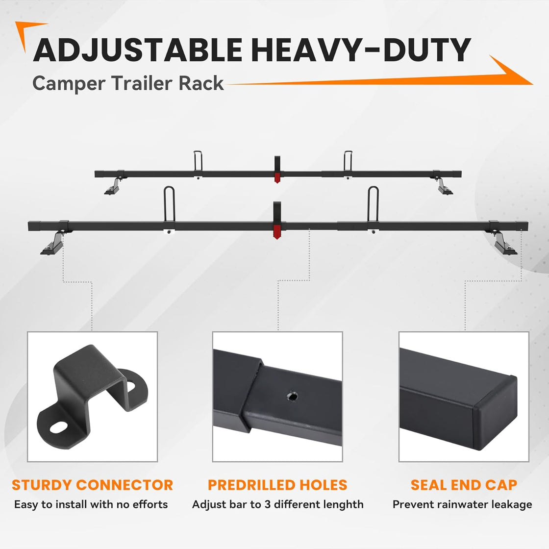 MELIPRON Adjustable Camper Trailer Rack Roof Ladder Rack Steel Square Crossbar for Pop Up Camper Universal Trailers-11