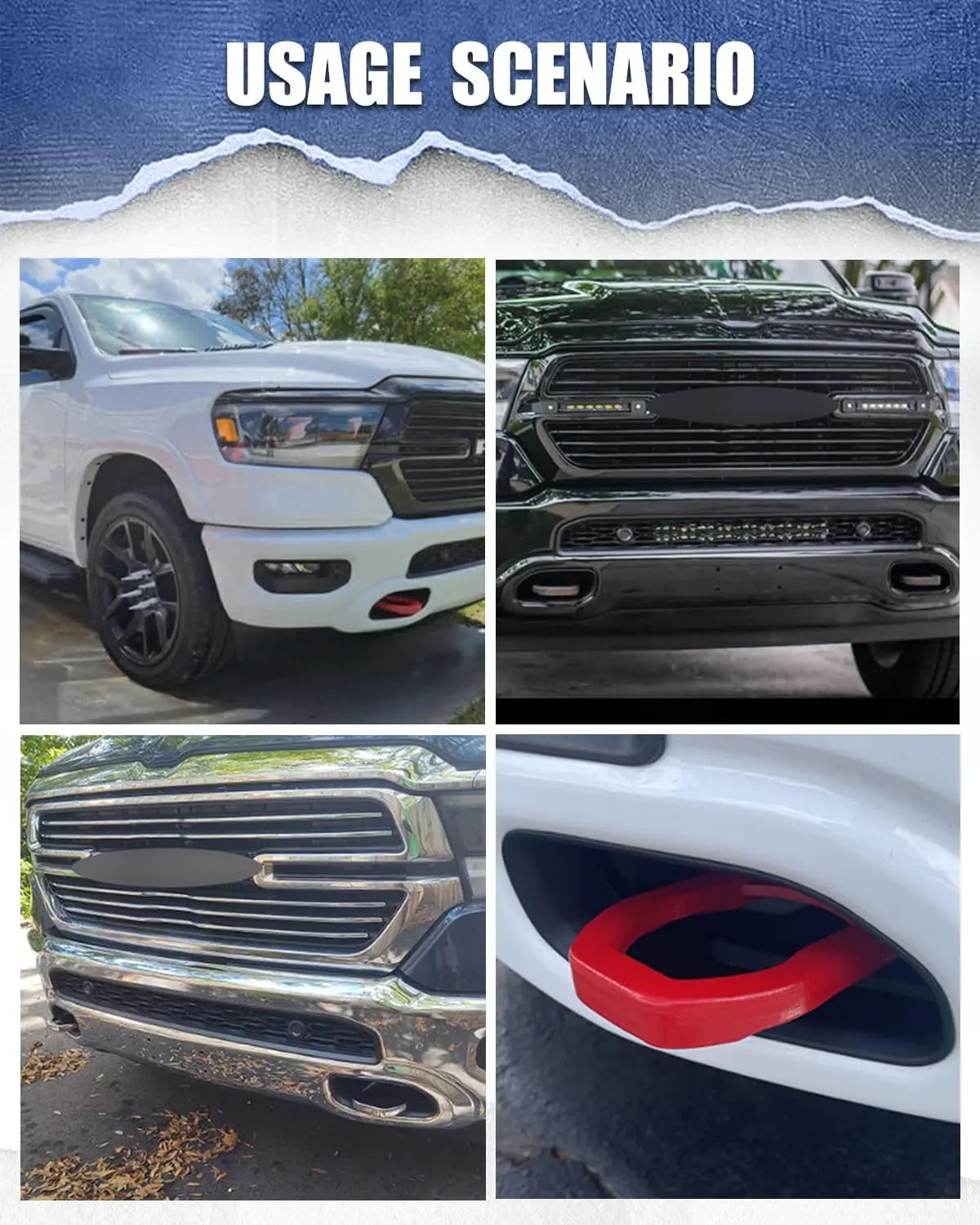 Ram 1500 Front Tow Hooks with Bumper Bezels - MELIPRON