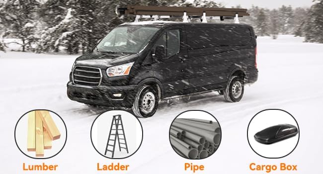 MELIPRON Roof Ladder Rack Fit for 2015-On Ford Transit 150 250 350 4 Crossbars Cargo Van Max Load Capacity 1000lbs-8