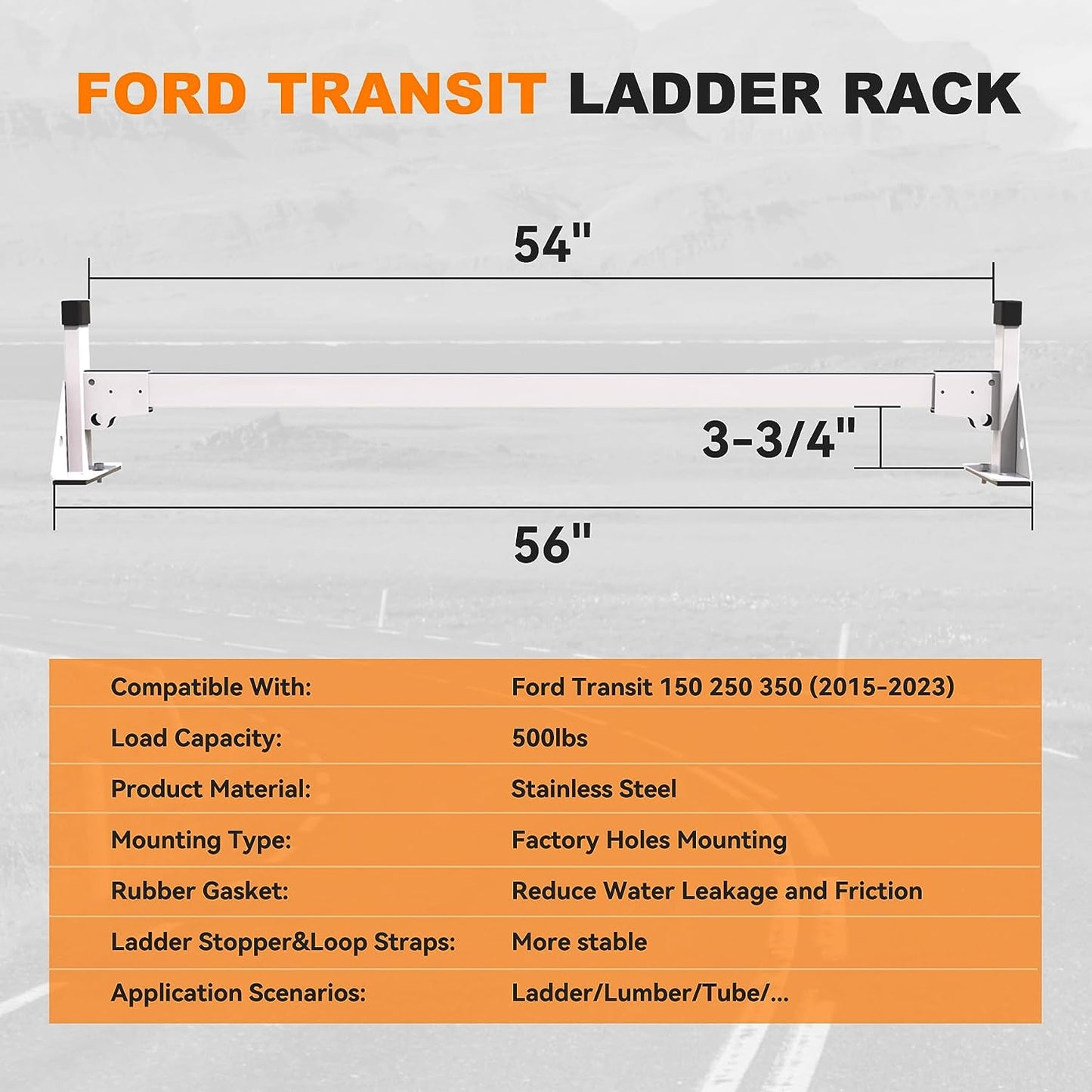 Ford Transit 150 250 350 Cargo Van Roof Rack 2 Crossbars-7
