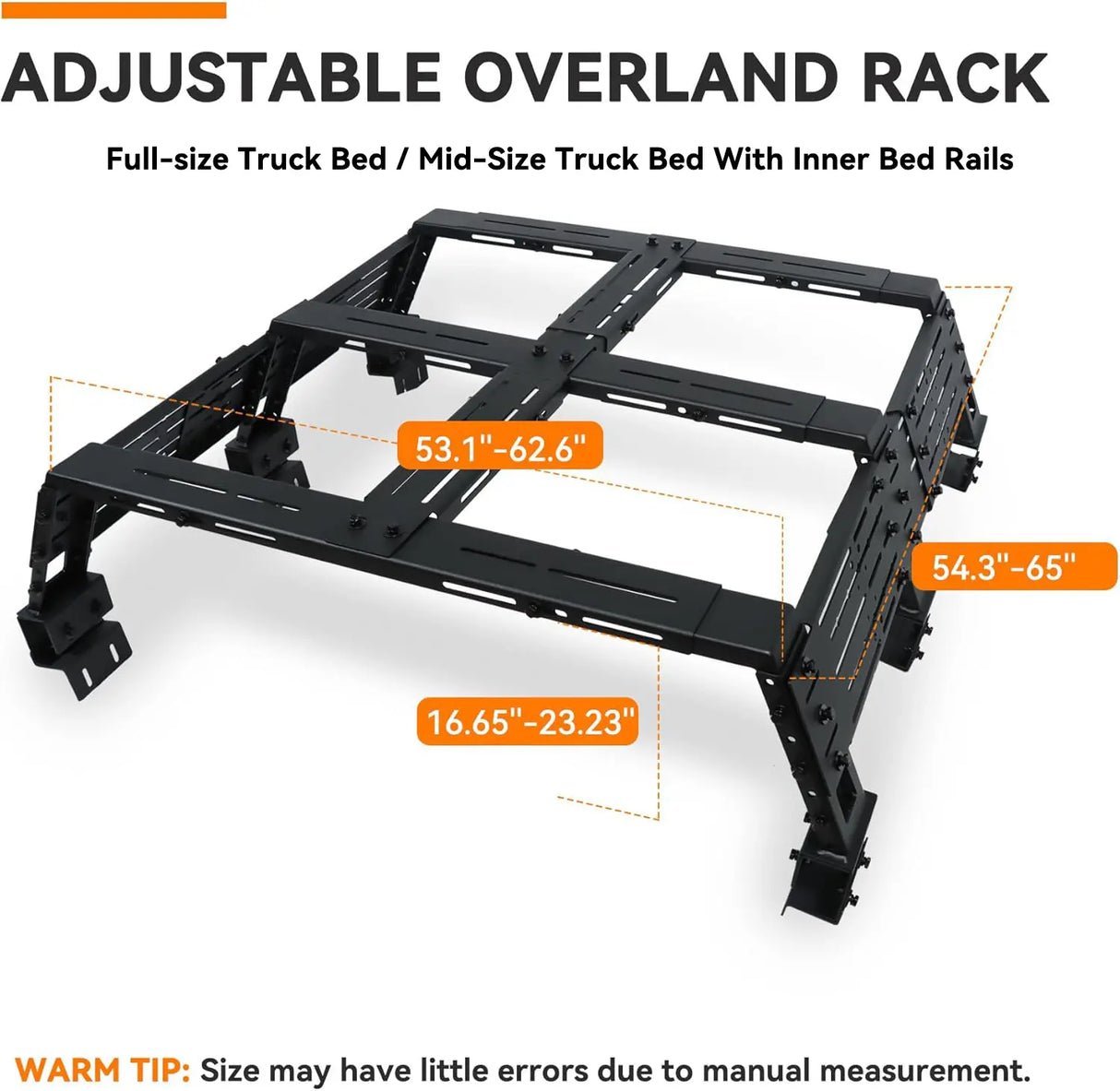 Adjustable Overland Truck Bed Rack for Full-Size Pickup - MELIPRON