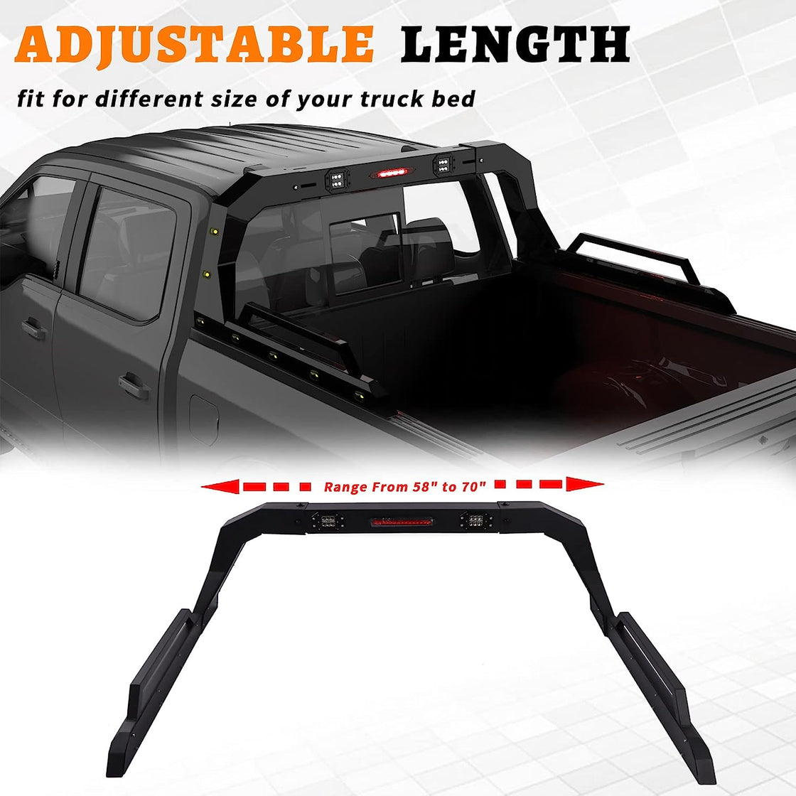 Adjustable Chase Rack Roll Bar for Full Size Truck Bed - MELIPRON