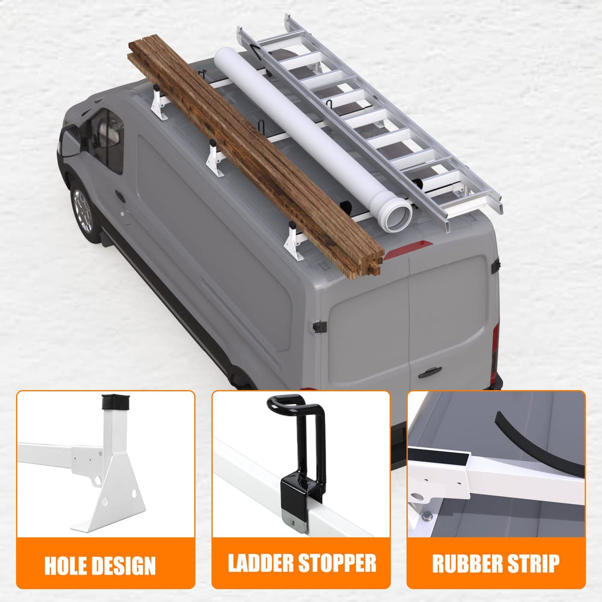 Melipron Van Roof Ladder Rack Fit for RAM ProMaster City 2015-On White ...