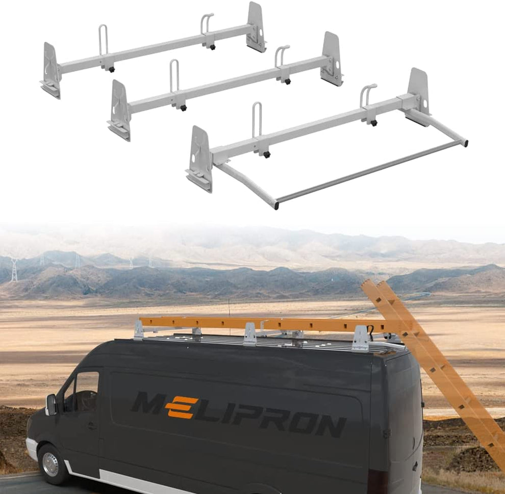 Melipron Ladder Roof Rack with Cargo Roller Fit for Chevy Express Ford