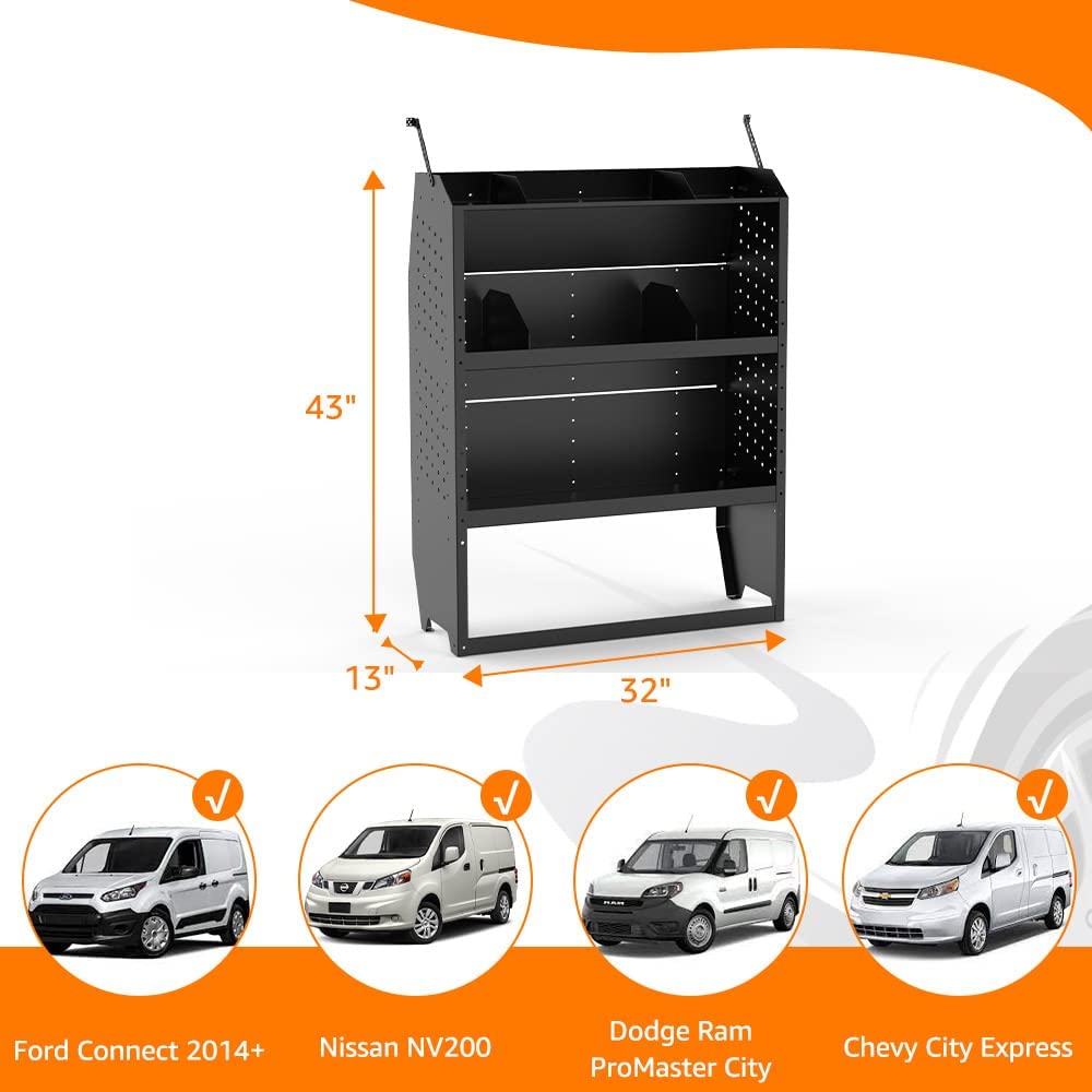Melipron Steel Cargo Van Shelving Storage System Fit for NV200, Transit Connect 2014+, Chevy-12