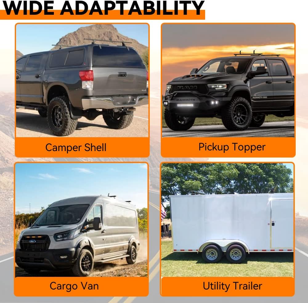Melipron Truck Topper Rack Adjustable Pickup Camper Shell Roof Ladder Rack for Trailer Van Truck Cap-14